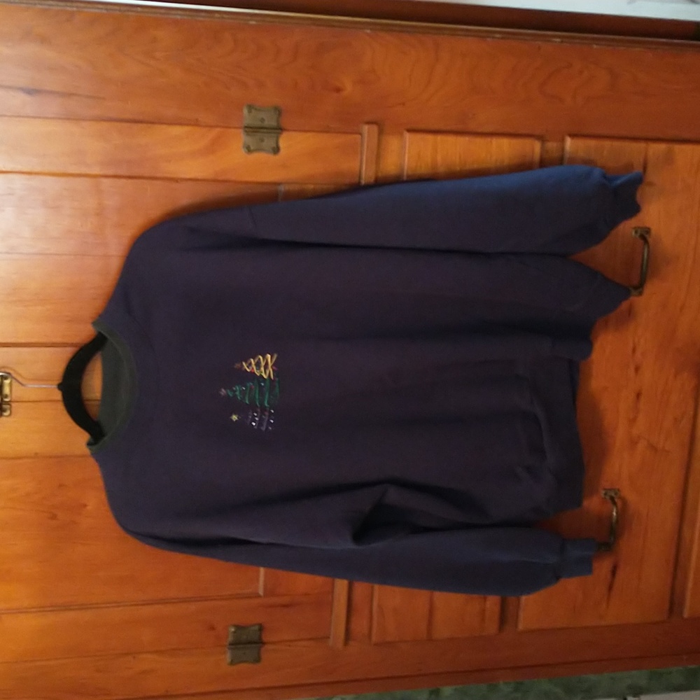 VTG - M&C Energy Sportswear Crewneck Blue/Green Christmas Tree Sweatshirt - XL